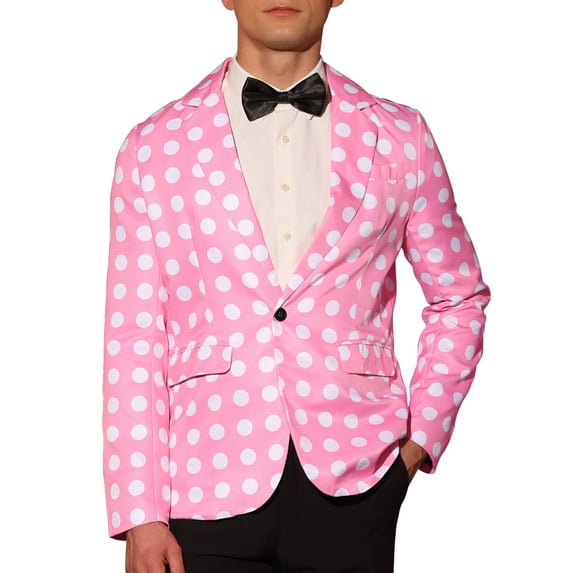 INSPIRE CHIC Polka Dots Blazers for Men's Notch Lapel One Button Wedding Suit Jacket Sports Coats