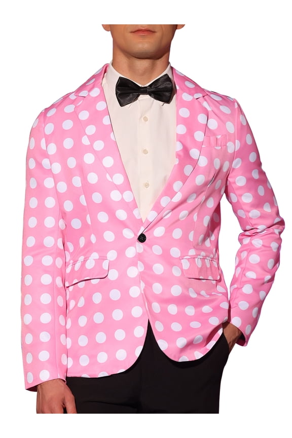 Polka Dots Blazers for Men's Notch Lapel One Button Wedding Suit Jacket Sports Coats S Pink