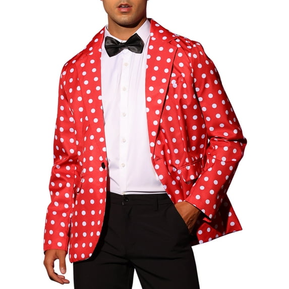 INSPIRE CHIC Polka Dots Blazers for Men's Slim Fit One Button Business Sport Coats XL Red