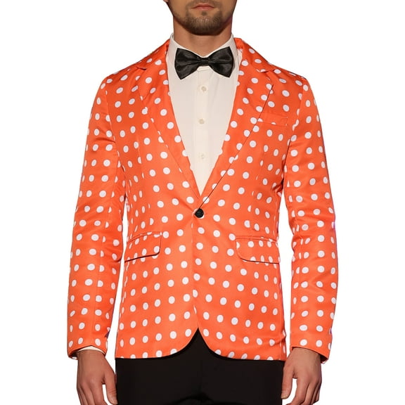 INSPIRE CHIC Polka Dots Blazers for Men's Slim Fit One Button Business Sport Coats S Orange
