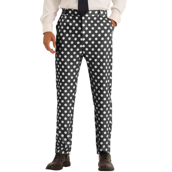 INSPIRE CHIC Polka Dots Dress Pants for Men's Big and Tall Flat Front Printed Trousers 36 Black