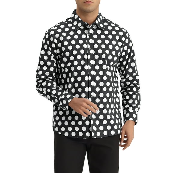 INSPIRE CHIC Polka Dots Formal Shirts for Men's Point Collar Long Sleeves Dress Shirt M Black