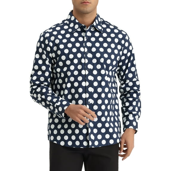 INSPIRE CHIC Polka Dots Formal Shirts for Men's Point Collar Long Sleeves Dress Shirt S Blue