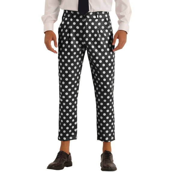 INSPIRE CHIC Polka Dots Pants for Men's Slim Fit Business Printed Cropped Dress Trousers