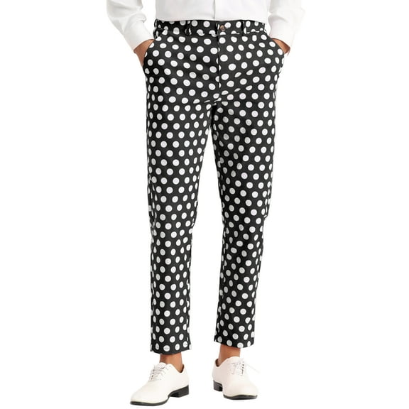 INSPIRE CHIC Polka Dots Pattern Pants for Men's Straight Leg Formal Prom Dress Pants Black 30