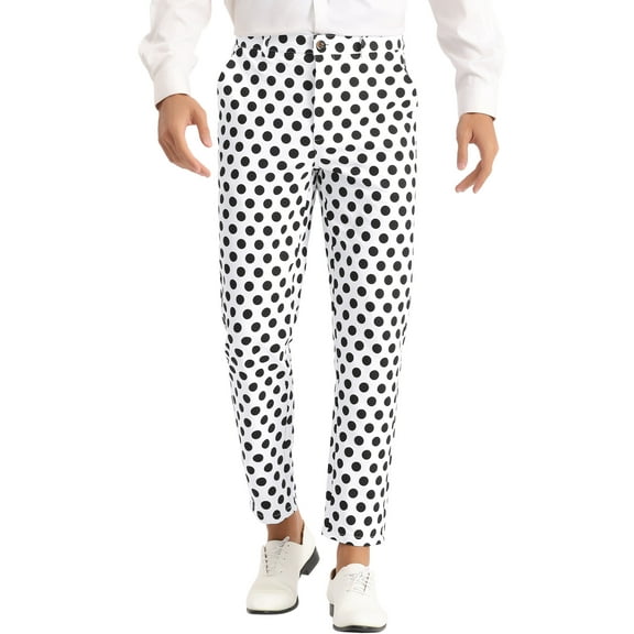 INSPIRE CHIC Polka Dots Pattern Pants for Men's Straight Leg Formal Prom Dress Pants White 30