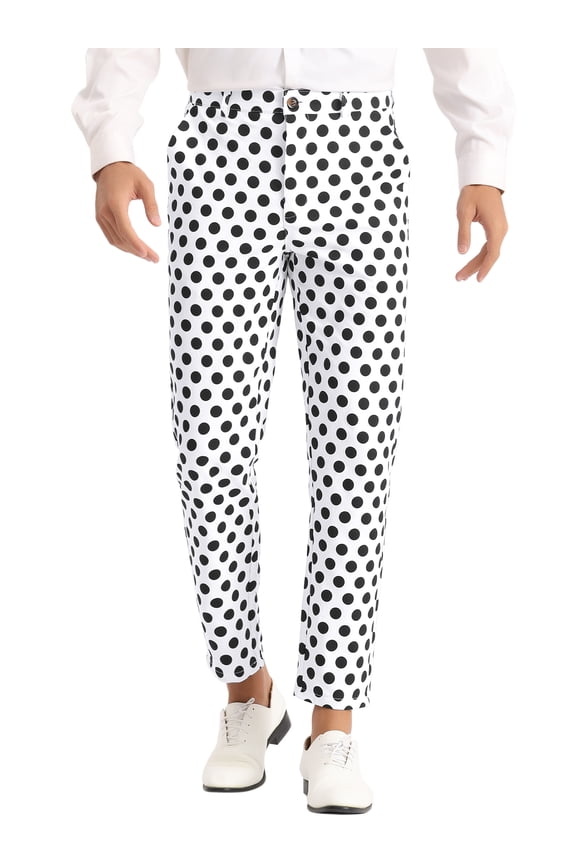 Polka Dots Pattern Pants for Men's Straight Leg Formal Prom Dress Pants White 30