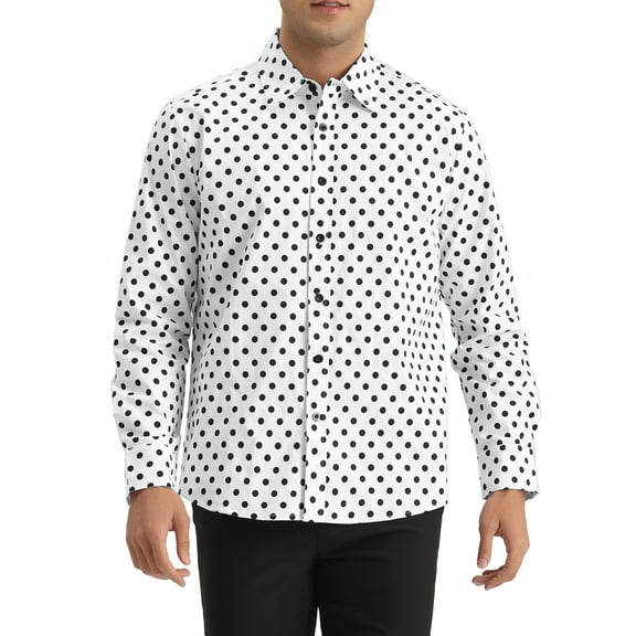 INSPIRE CHIC Polka Dots Pattern Shirt for Men's Long Sleeves Color Block Business Shirts M White