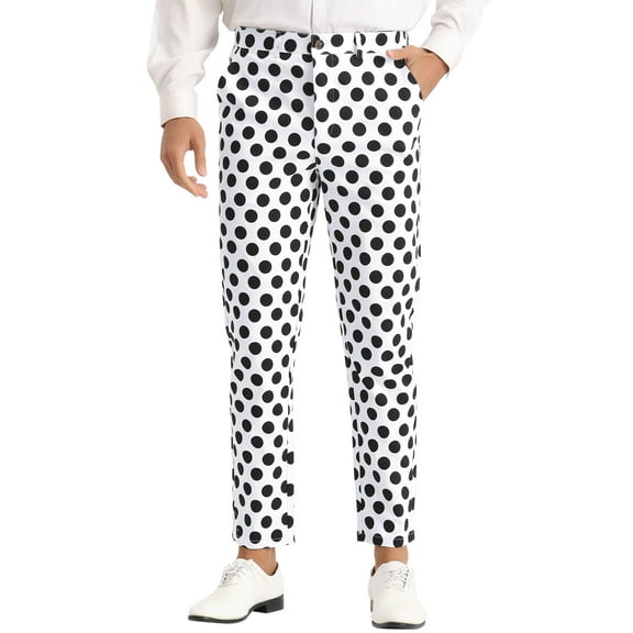 INSPIRE CHIC Polka Dots Printed Pants for Men's Regular Fit Flat Front Trousers White 30
