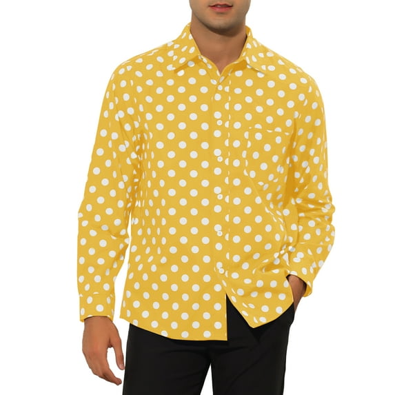 INSPIRE CHIC Polka Dots Shirt for Men's Pointed Collar Button Long Sleeve Shirts