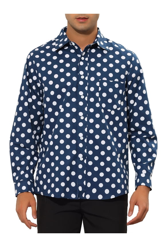Polka Dots Shirt for Men's Pointed Collar Button Long Sleeve Shirts
