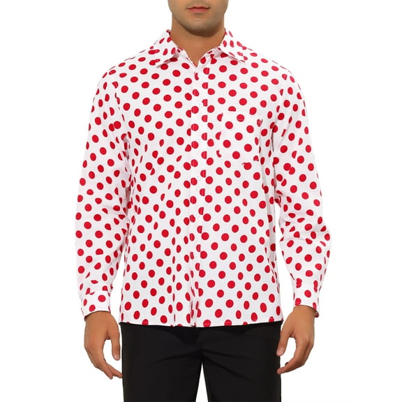 INSPIRE CHIC Polka Dots Shirt for Men's Pointed Collar Button Long Sleeve Shirts