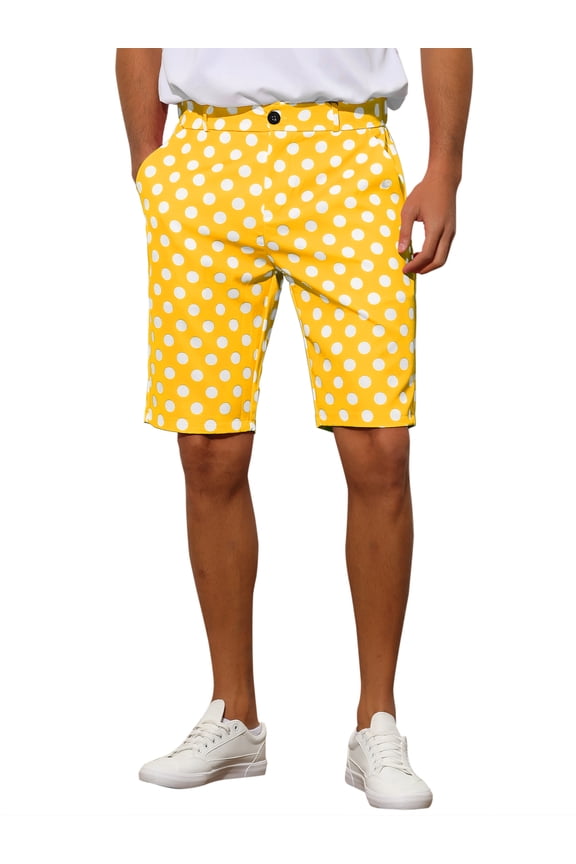 Men's Shorts Polka Dots Flat Front Summer Chino Golf Shorts 28 Yellow