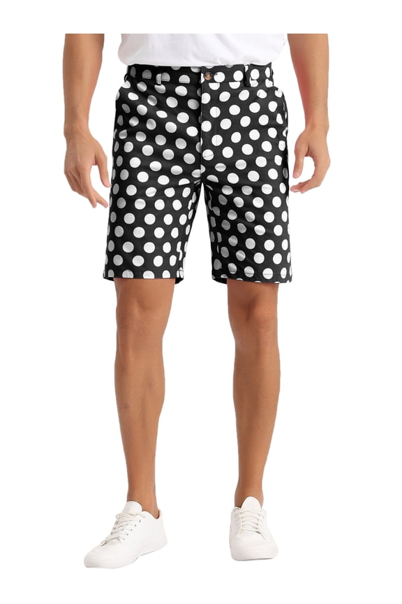 Polka Dots Shorts for Men's Summer Business Flat Front Dress Golf Shorts Black 30