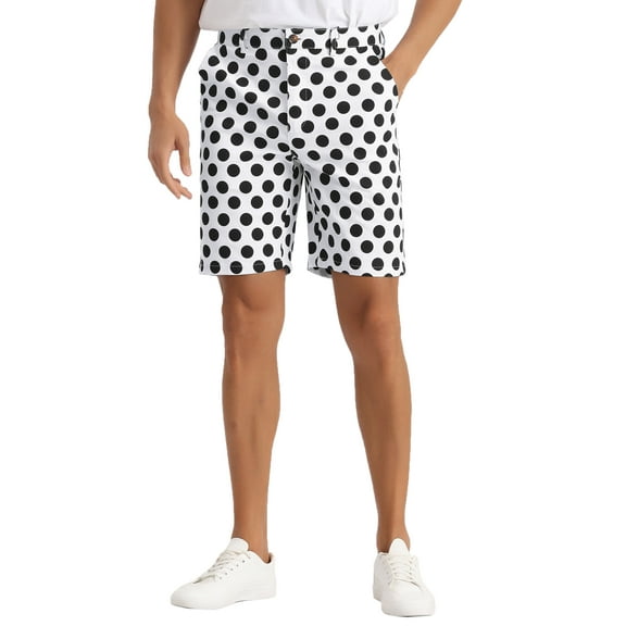 INSPIRE CHIC Polka Dots Shorts for Men's Summer Business Flat Front Dress Golf Shorts White 32