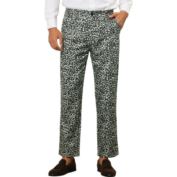 INSPIRE CHIC Printed Pants for Men's Straight Fit Leopard Printed Trousers 30 Gray
