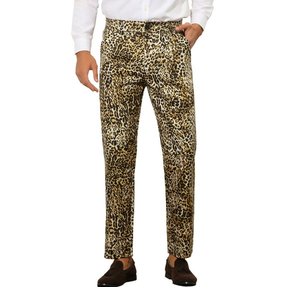 INSPIRE CHIC Printed Pants for Men's Straight Fit Leopard Printed Trousers 36 Khaki