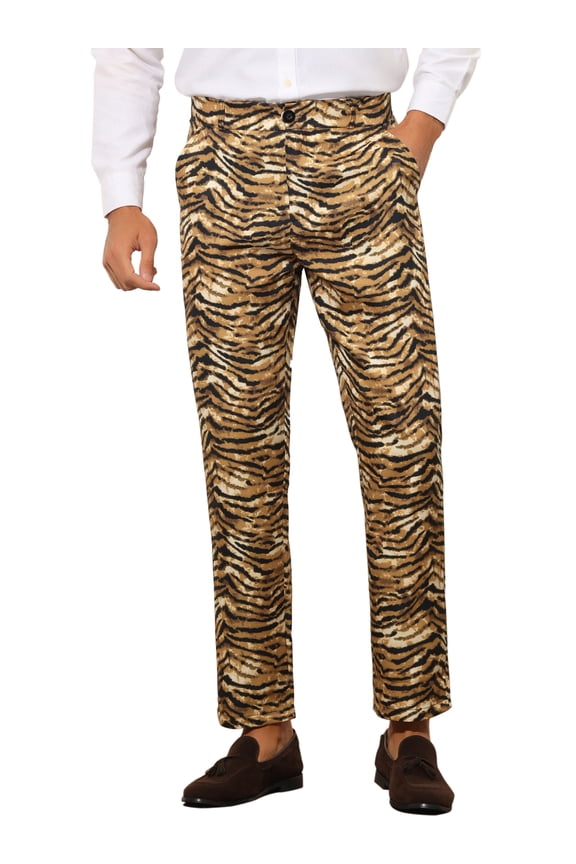 Printed Pants for Men's Straight Fit Leopard Printed Trousers 28 Brown