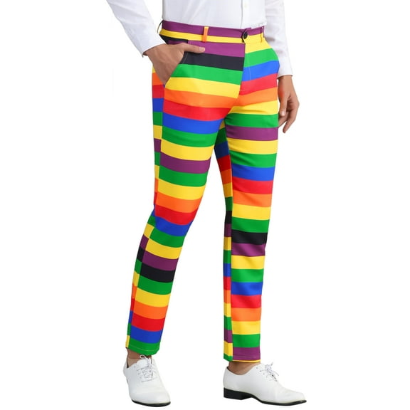 INSPIRE CHIC Rainbow Striped Dress Pants for Men's Contrast Color Regular Fit Trousers