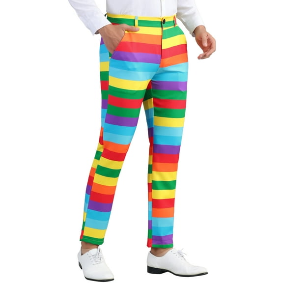 INSPIRE CHIC Rainbow Striped Dress Pants for Men's Contrast Color Regular Fit Trousers