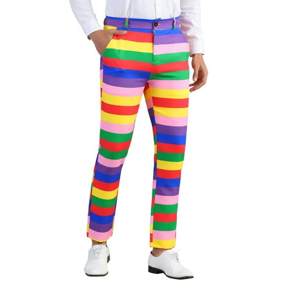 INSPIRE CHIC Rainbow Striped Dress Pants for Men's Contrast Color Regular Fit Trousers