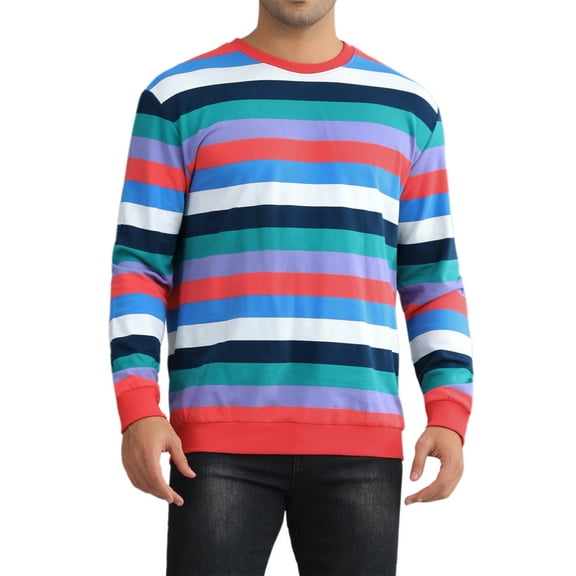 INSPIRE CHIC Rainbow Stripes Sweatshirt for Men's Multicolor Pullover Sweatshirt