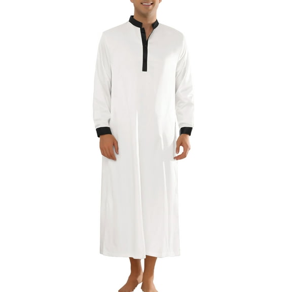 INSPIRE CHIC Satin Nightshirt for Men's Long Sleeves Banded Collar Long Sleep Gown Nightwear