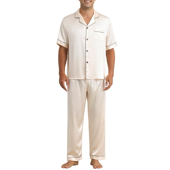 INSPIRE CHIC Satin Pajamas Set for Men's 2 Pieces Sleepwear Sleepshirt Sleep Pants Casual Loungwear