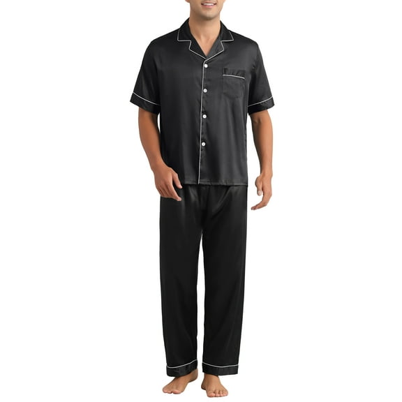 INSPIRE CHIC Satin Pajamas Set for Men's 2 Pieces Sleepwear Sleepshirt Sleep Pants Casual Loungwear