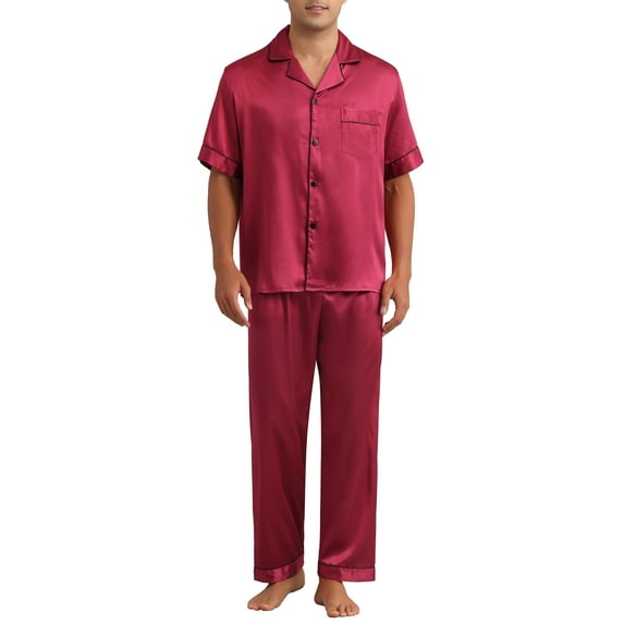 INSPIRE CHIC Satin Pajamas Set for Men's 2 Pieces Sleepwear Sleepshirt Sleep Pants Casual Loungwear