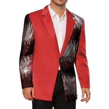 INSPIRE CHIC Sequin Blazer for Men's Color Block Notched Lapel Party Sparkle Sports Coat