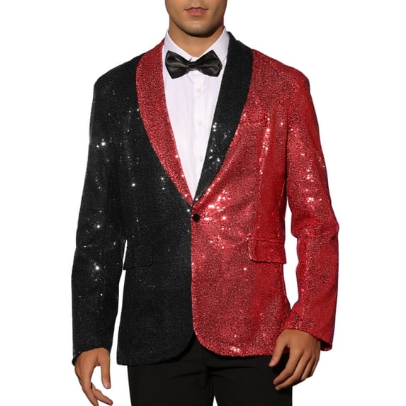 Lars Amadeus Sequin Blazer for Men's Shawl Lapel Party Sparkle Color Block Sports Coats