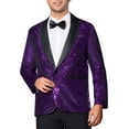 thumbnail image 1 of INSPIRE CHIC Men's Blazers Sequin Shiny Metallic Argyle Plaid Suit Jackets  S Purple, 1 of 4
