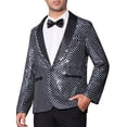 thumbnail image 1 of INSPIRE CHIC Men's Blazers Sequin Shiny Metallic Argyle Plaid Suit Jackets  XL Silver, 1 of 5
