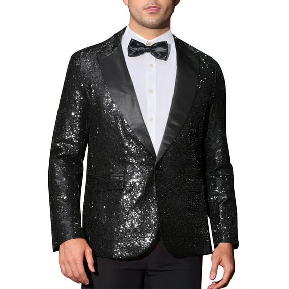 INSPIRE CHIC Sequin Blazers for Men's Peak Lapel Glitter Sport Coat Wedding Sparkly Suit Jacket