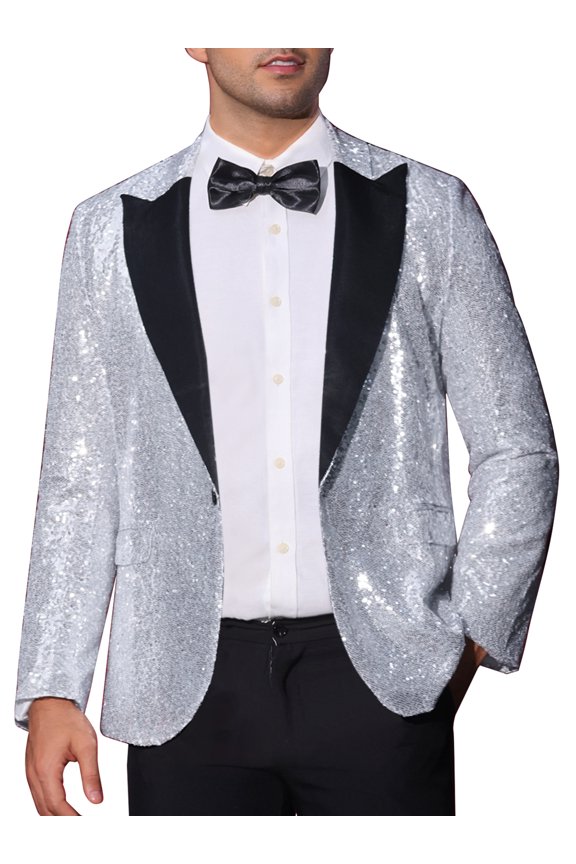 Sequin Blazers for Men's Peak Lapel Glitter Sport Coat Wedding Sparkly Suit Jacket