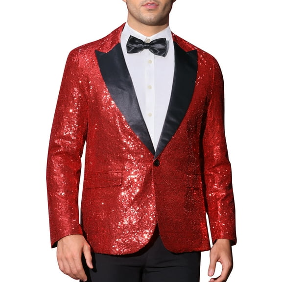 INSPIRE CHIC Sequin Blazers for Men's Peak Lapel Glitter Sport Coat Wedding Sparkly Suit Jacket