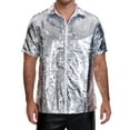 thumbnail image 1 of Lars Amadeus Sequin Dress Shirt for Men's Short Sleeve Button Down 70s Disco Costume Party Shirts L Silver White, 1 of 5