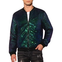 Lars Amadeus Sequin Jacket for Men's Long Sleeves Party Disco Shiny Bomber Jacket