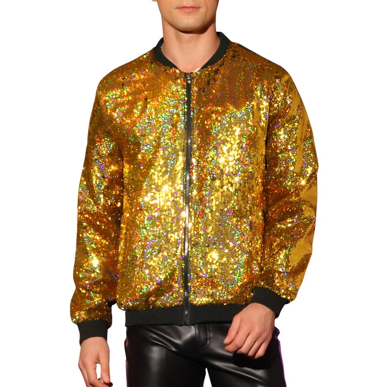 Lars Amadeus Sequin Jacket for Men s Zip Up Long Sleeves Party Disco Sparkly Bomber Jacket
