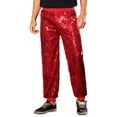 thumbnail image 1 of INSPIRE CHIC Sequin Pants for Men's Sparkly Disco Costume Elastic Waist Shiny Metallic Joggers 34 Red, 1 of 5