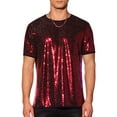 thumbnail image 1 of INSPIRE CHIC Men's T-Shirts Sequin Short Sleeve Crew Neck Nightclub Party T-Shirts 2XL Red, 1 of 6