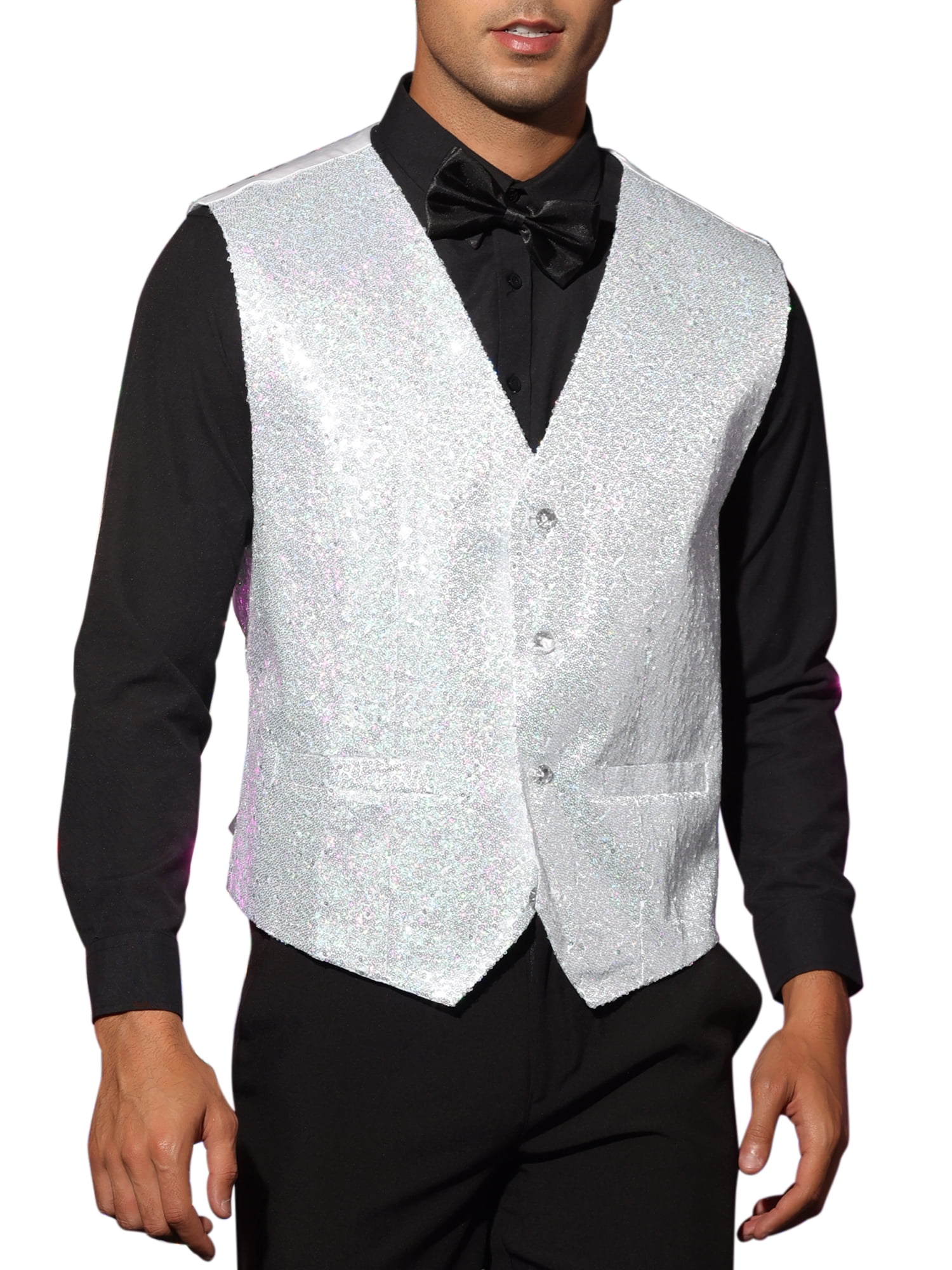 Lars Amadeus Sequin Suit Vest for Men's V-Neck Sleeveless Disco Sparkly ...