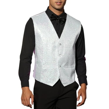 Lars Amadeus Sequin Suit Vest for Men's V-Neck Sleeveless Disco Sparkly Waistcoat