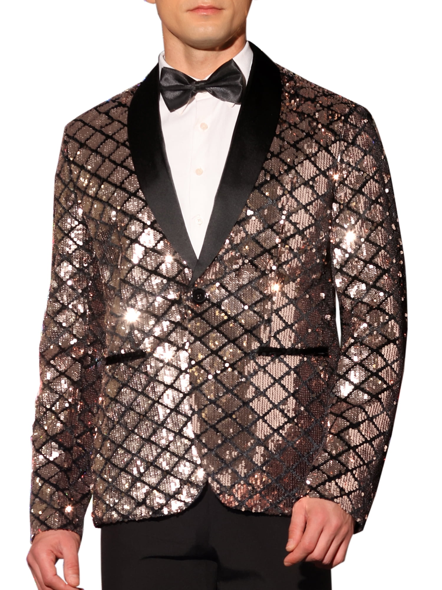 Lars Amadeus Sequin Tuxedo for Men's Argyle Pattern Peak Lapel Prom
