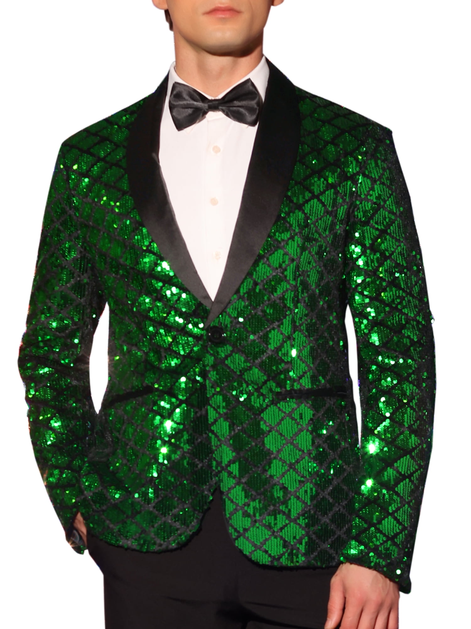 Lars Amadeus Sequin Tuxedo for Men's Argyle Pattern Peak Lapel Prom