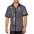 thumbnail image 1 of INSPIRE CHIC Men's Sequin Party Shirt Contrasting Color Short Sleeve Button Down Top M Silver, 1 of 6