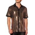 thumbnail image 1 of INSPIRE CHIC Men's Sequin Party Shirt Contrasting Color Short Sleeve Button Down Top M Golden, 1 of 6