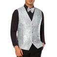 thumbnail image 1 of INSPIRE CHIC Sequins Vest for Men's V-Neck Slim Fit Shiny Disco Party Sleeveless Waistcoat Bowtie 2XL Silver, 1 of 5