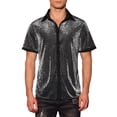 thumbnail image 1 of INSPIRE CHIC Halloween Men's Sheer Mesh Shirt Short Sleeve Shiny Button Down Shirt Regular Fit S Silver, 1 of 5
